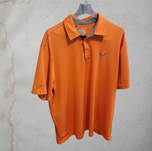 Under Armour Golf Polo HeatGear Loose Orange Athletic Shirt 2XL T57 - Picture 1 of 6
